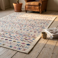 Maria Embroidered Berber Rug - Handmade Wool Carpet