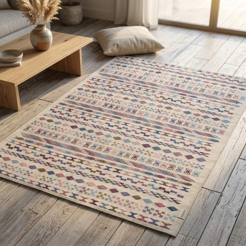Tapis Berbère Brodé Maria en Laine - Fait Main
